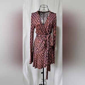Free People Junior's Wrap Dress Geometric Pattern Pink & Blue XS